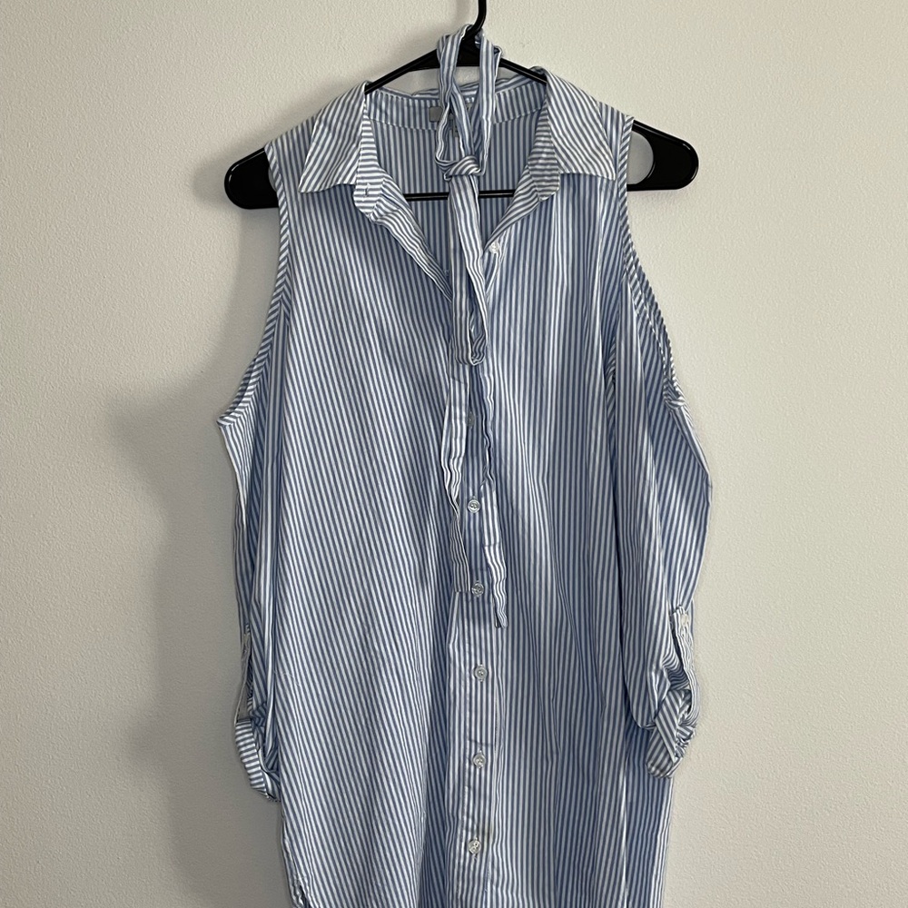 Blue Striped Sleeveless Blouse